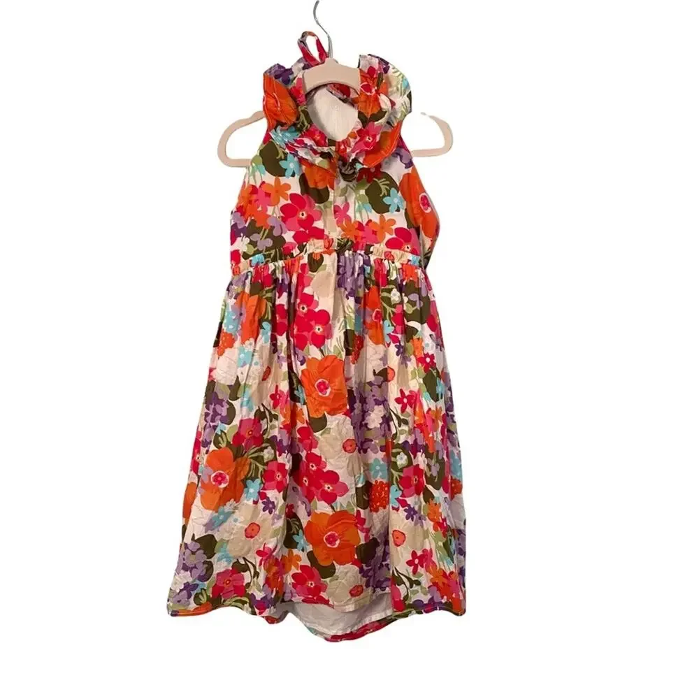 Gymboree Girls Tropical Flower Ruffle Halter Dress Size 8 colorful dopamine